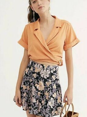 Free People End of the Island Skirt Women'Size 4 cotton Mini Floral Ditzy Boho